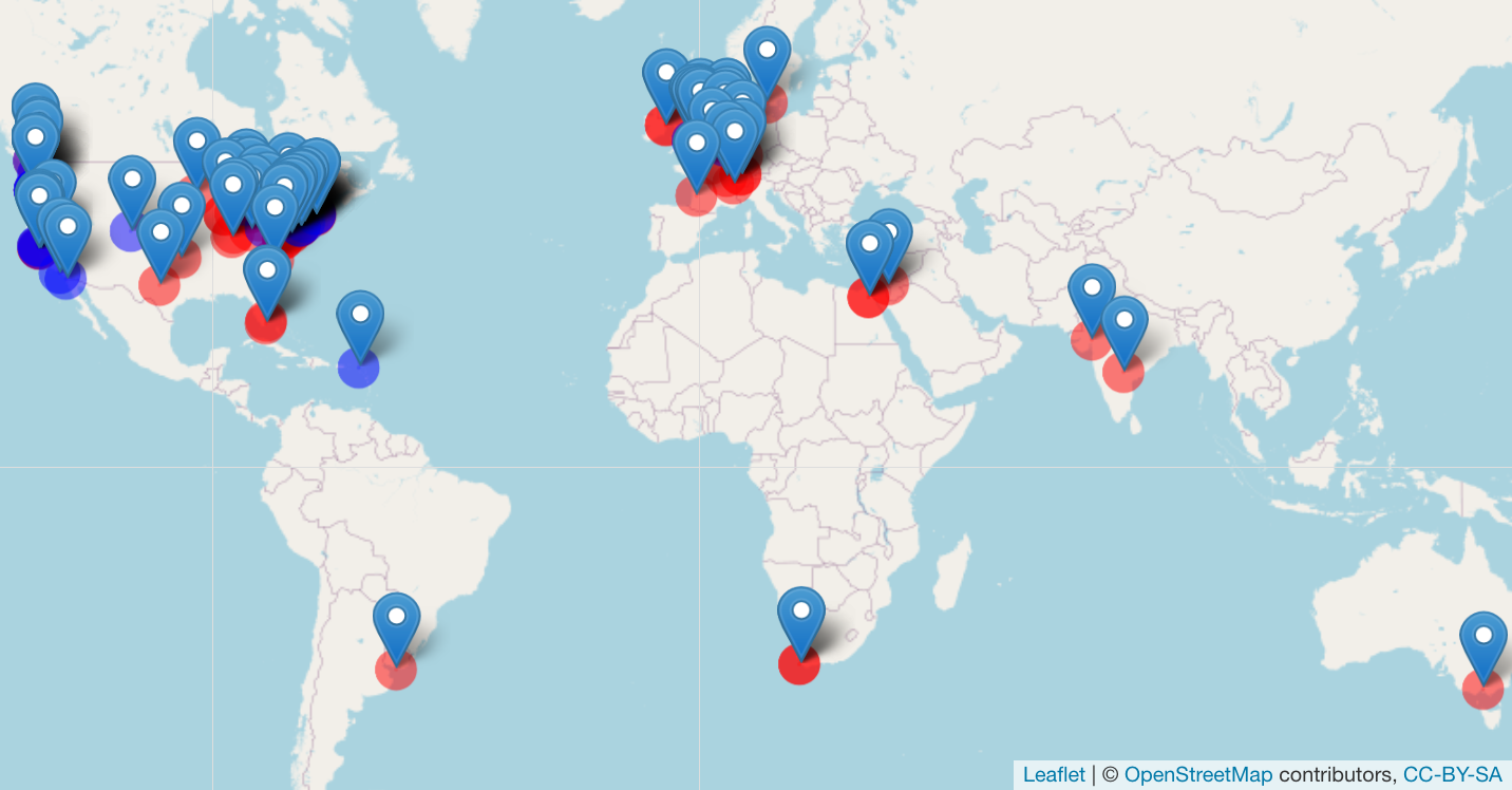 Locations of Pfizer's second-degree connections